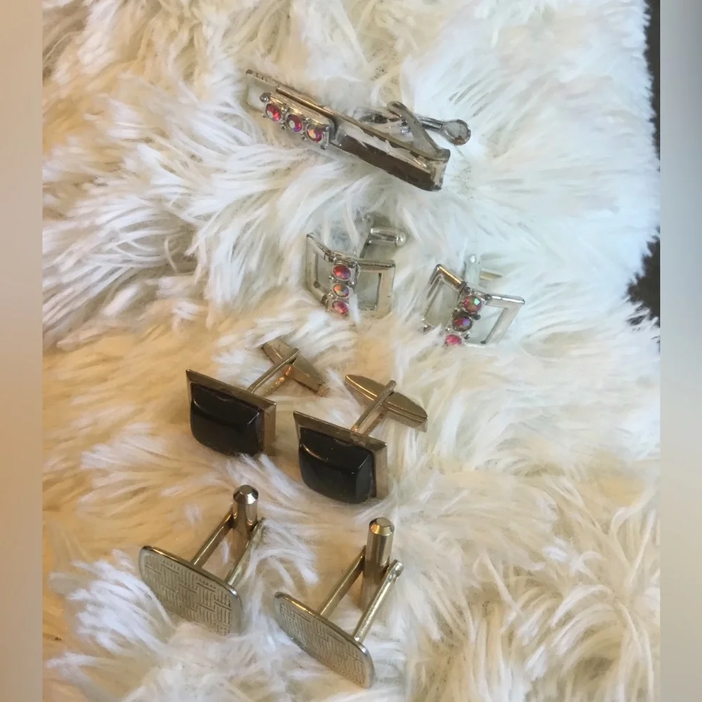 Three sets of Vintage Cufflinks and One Tie Clip